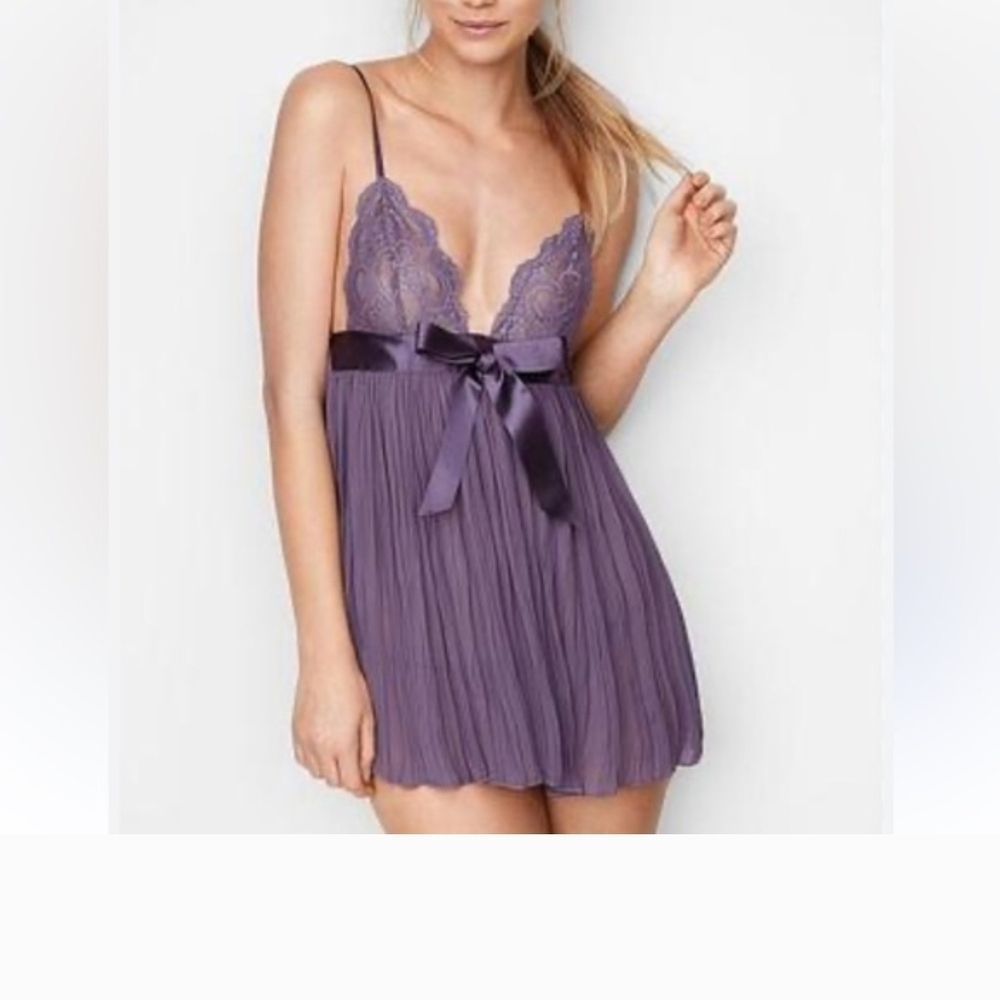 Victoria's Secret Purple Lace Chemise Slip Dress with Satin and Lace